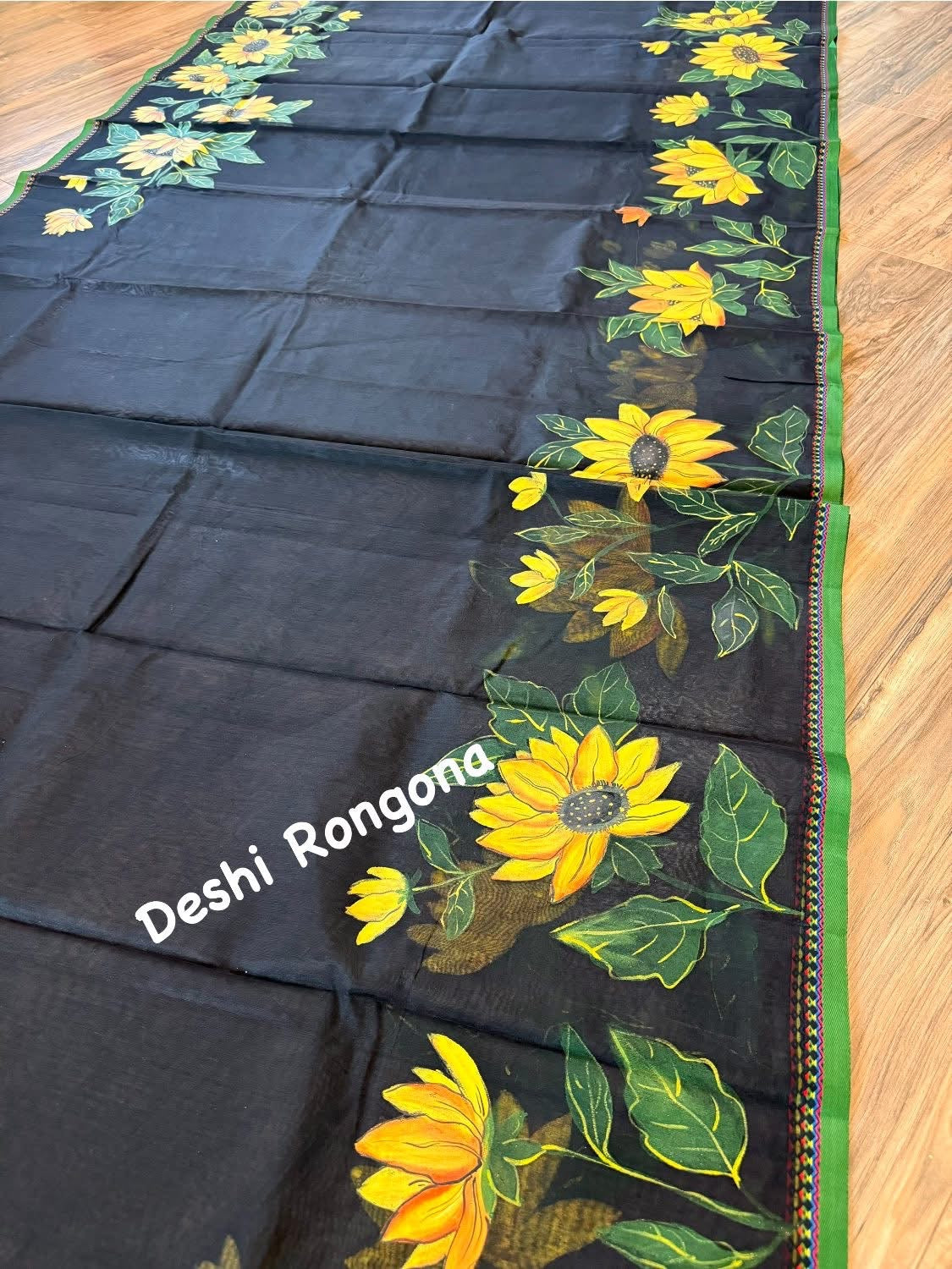 Handpainted Saree, Halfsilk Black Handloom Cotton Saree, Feel Special with this Exclusive and Rare Price of Art