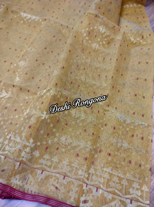 Elegant Dhakai Jamdani Saree - Royal Golden