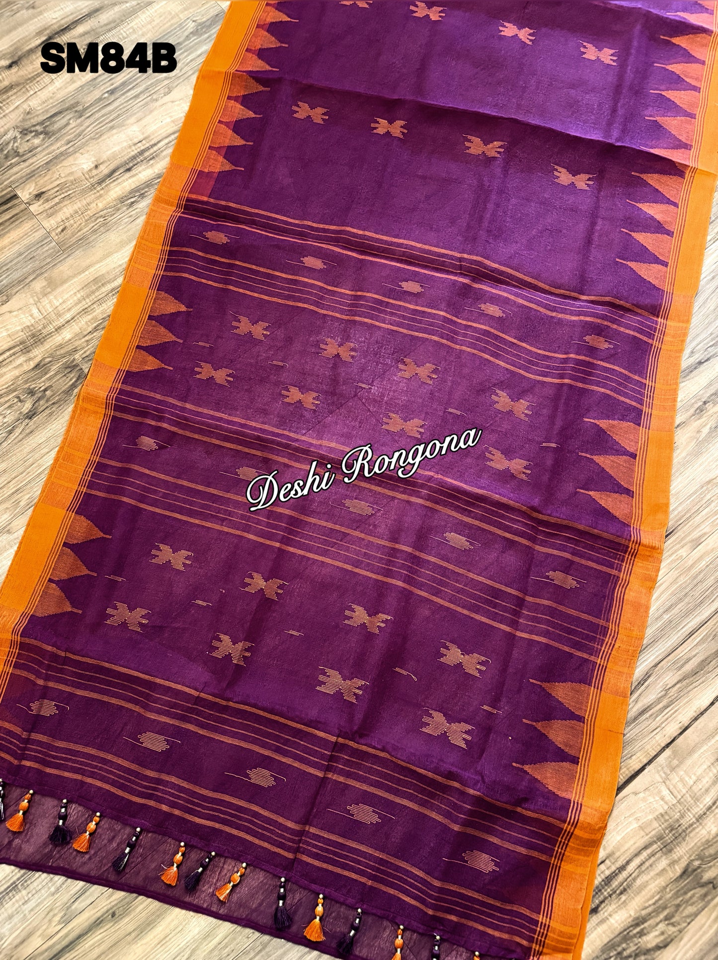Monipuri Cotton saree, Burgundy and Orange