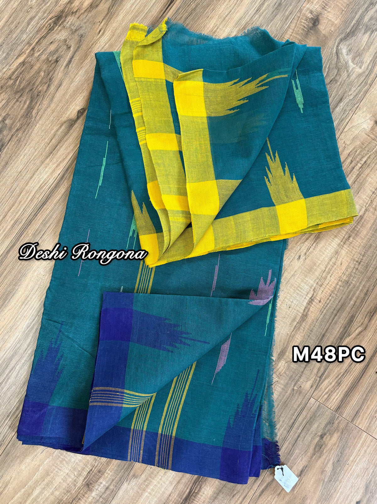 Sea Green Monipuri Saree with Dual Temple Border