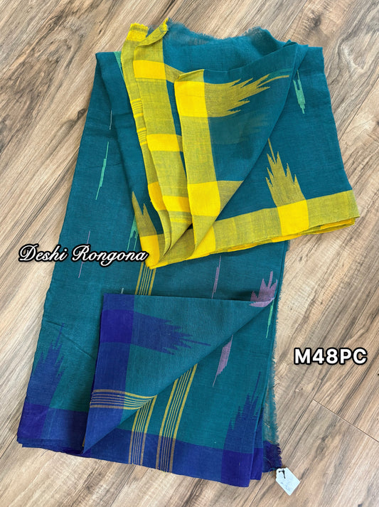Sea Green Monipuri Saree with Dual Temple Border