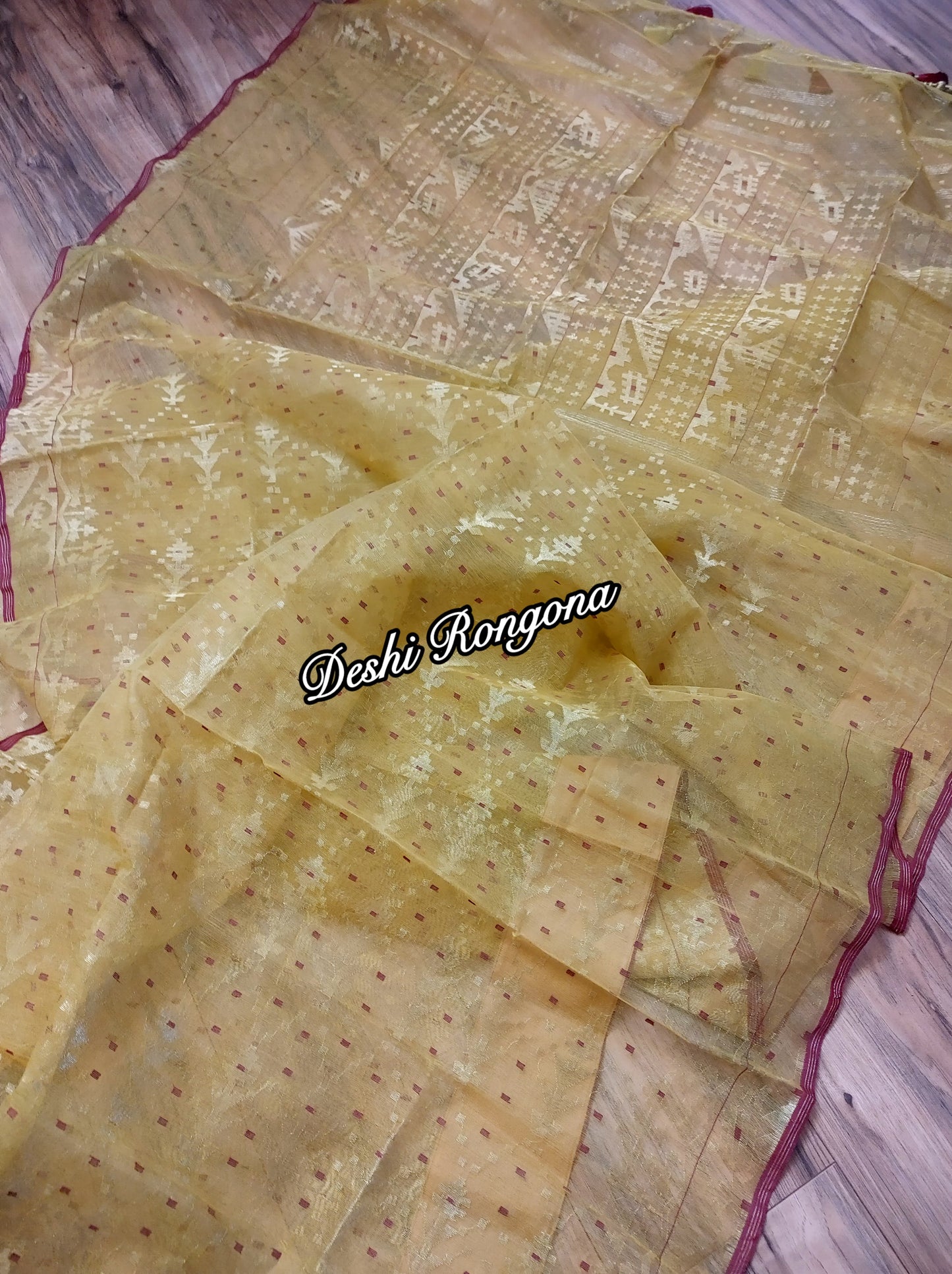 Elegant Dhakai Jamdani Saree - Royal Golden