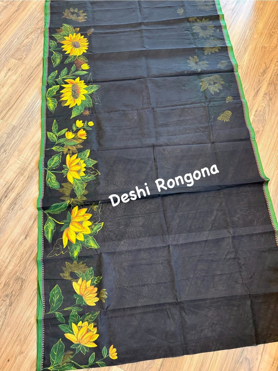 Handpainted Saree, Halfsilk Black Handloom Cotton Saree, Feel Special with this Exclusive and Rare Price of Art