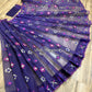 Elegant Violet Dhakai Jamdani Saree - Handloom Classic