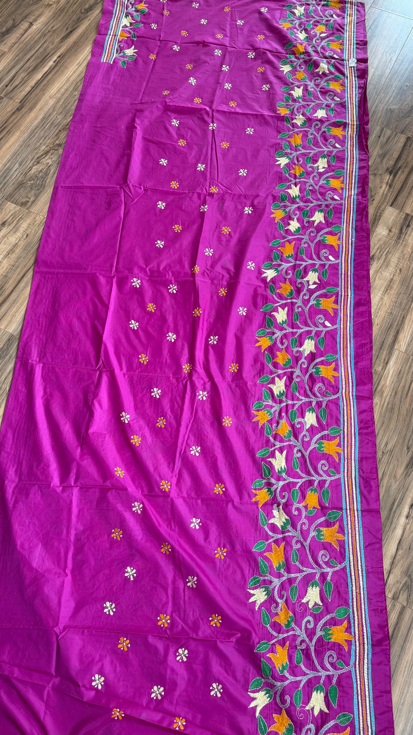 Bright Pink Bangalore Silk Kantha Saree