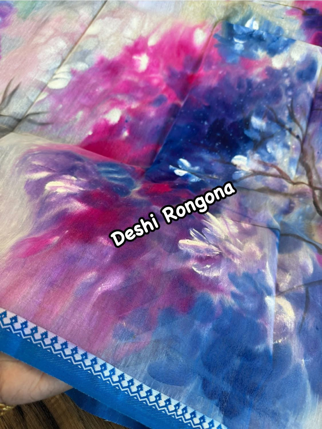 Abstract Watercolor – Handpainted Half Silk Saree