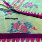 Sylheti Monipuri Saree, Mint with Purple/Blue Border