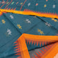 Sylheti Monipuri Handwoven Sea Green Saree with Orange