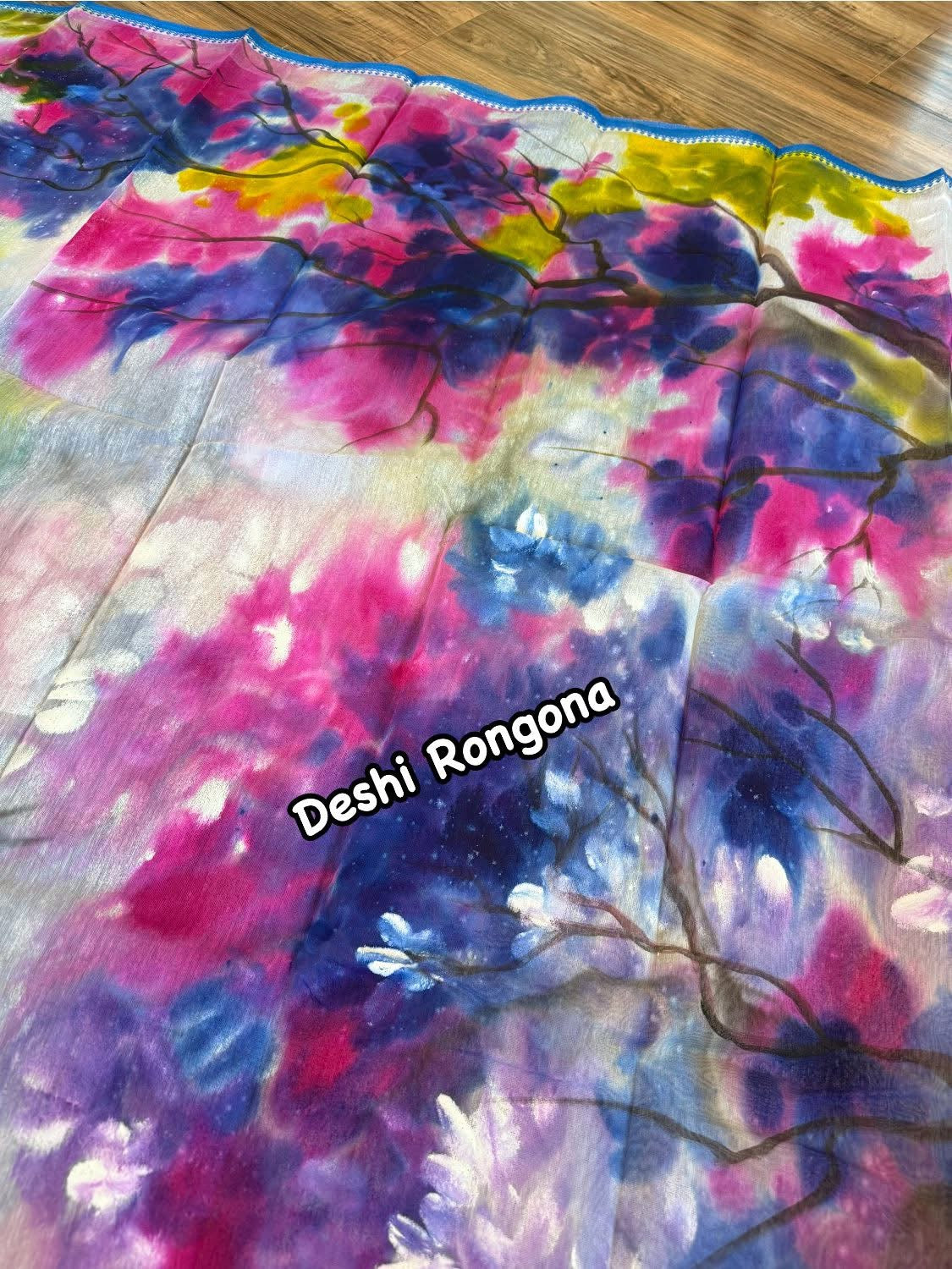 Abstract Watercolor – Handpainted Half Silk Saree