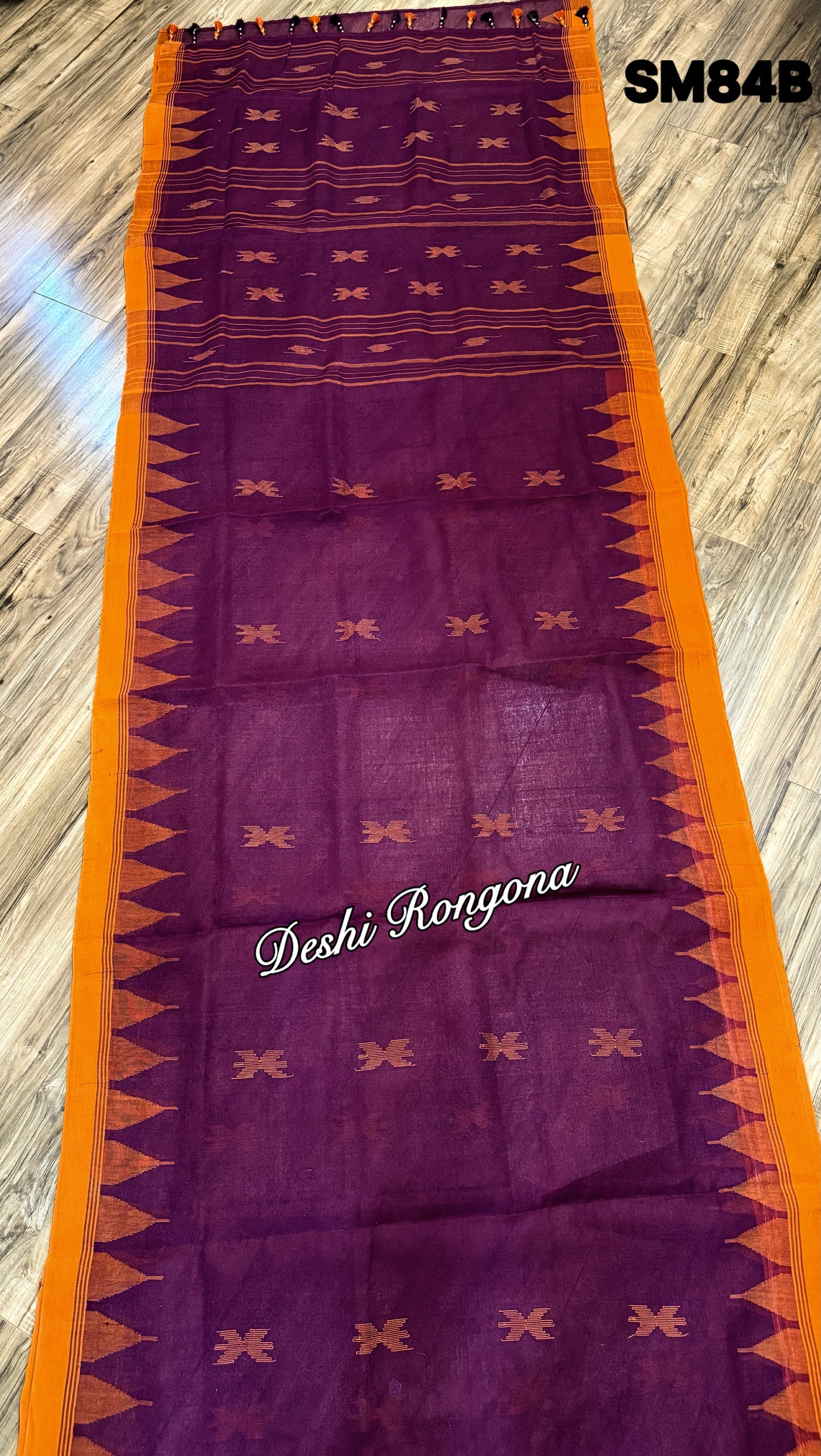 Monipuri Cotton saree, Burgundy and Orange