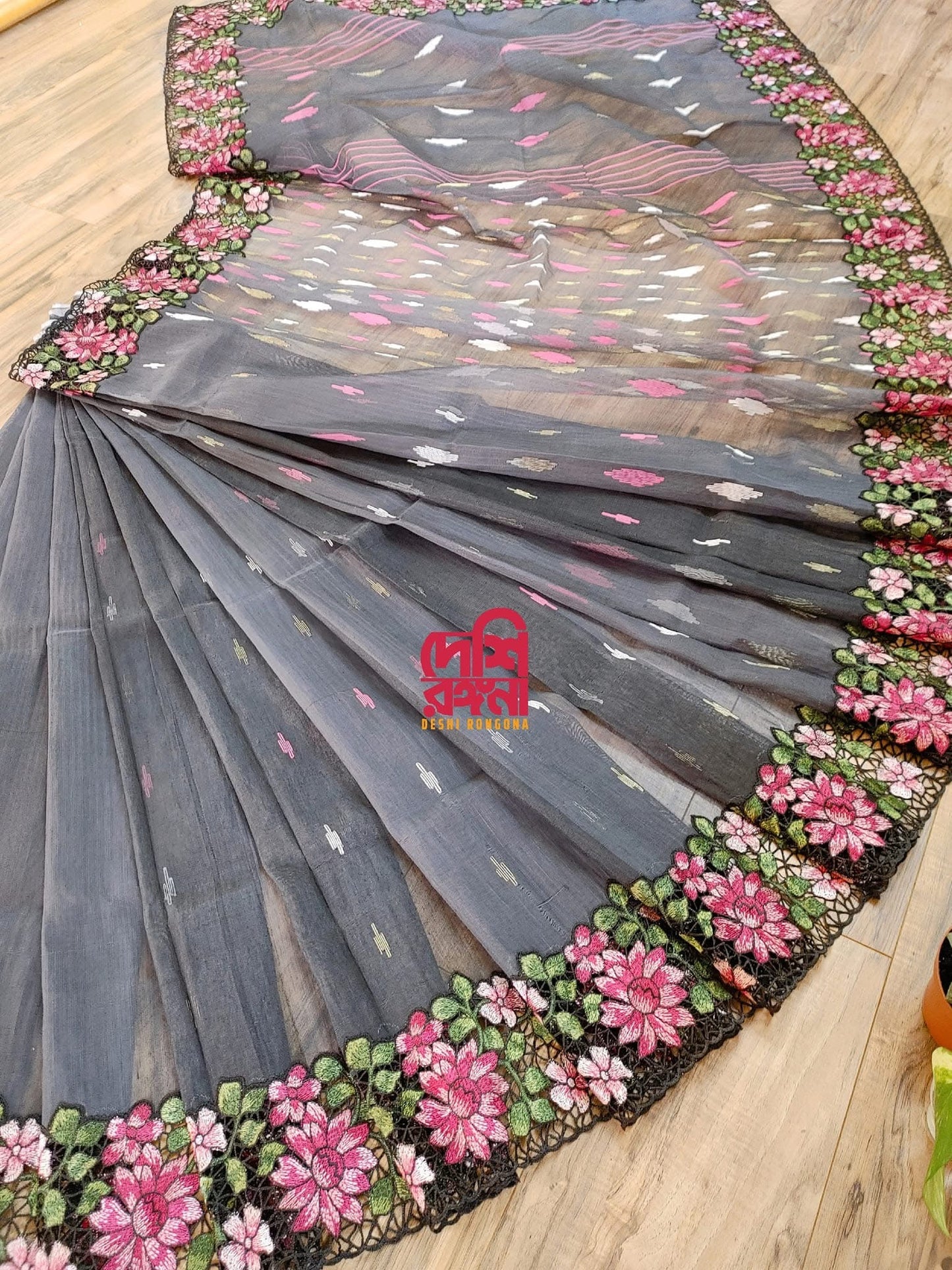 Gray Cutwork Dhakai Jamdani – Halfsilk 64 count