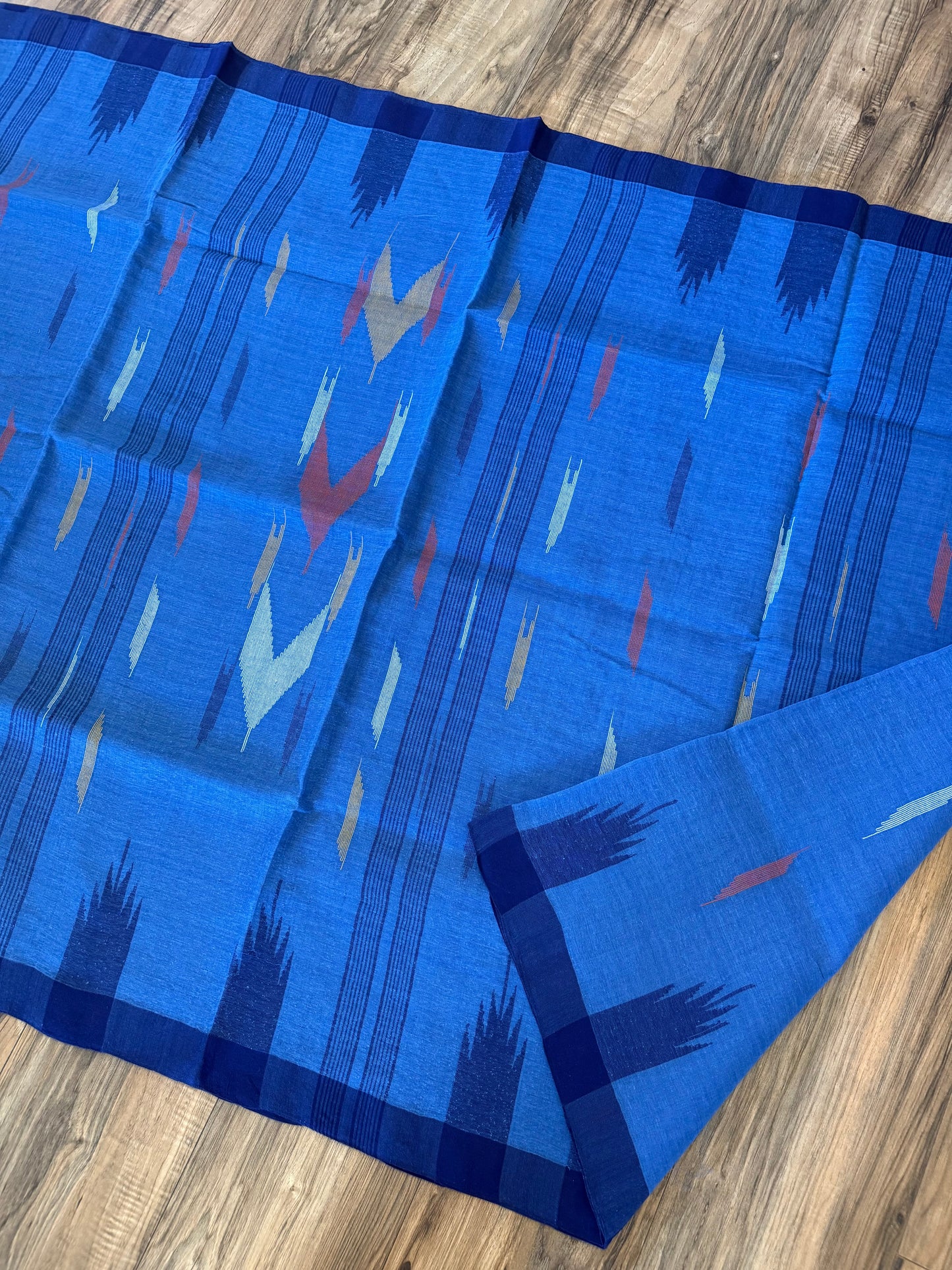 Sylheti Monipuri Cotton Saree – Blue & Deep Blue border