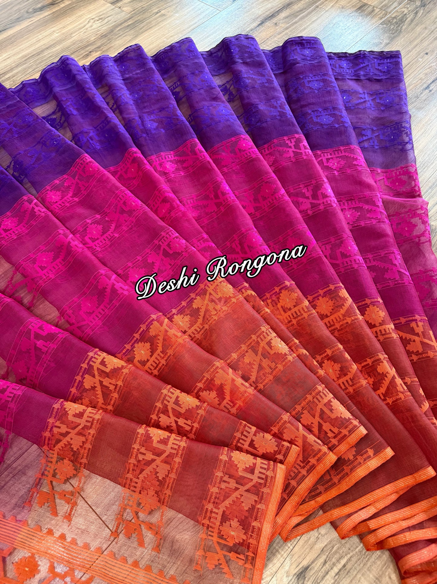 Elegant Magenta Orange Purple Dhakai Jamdani Saree - Handloom Classic