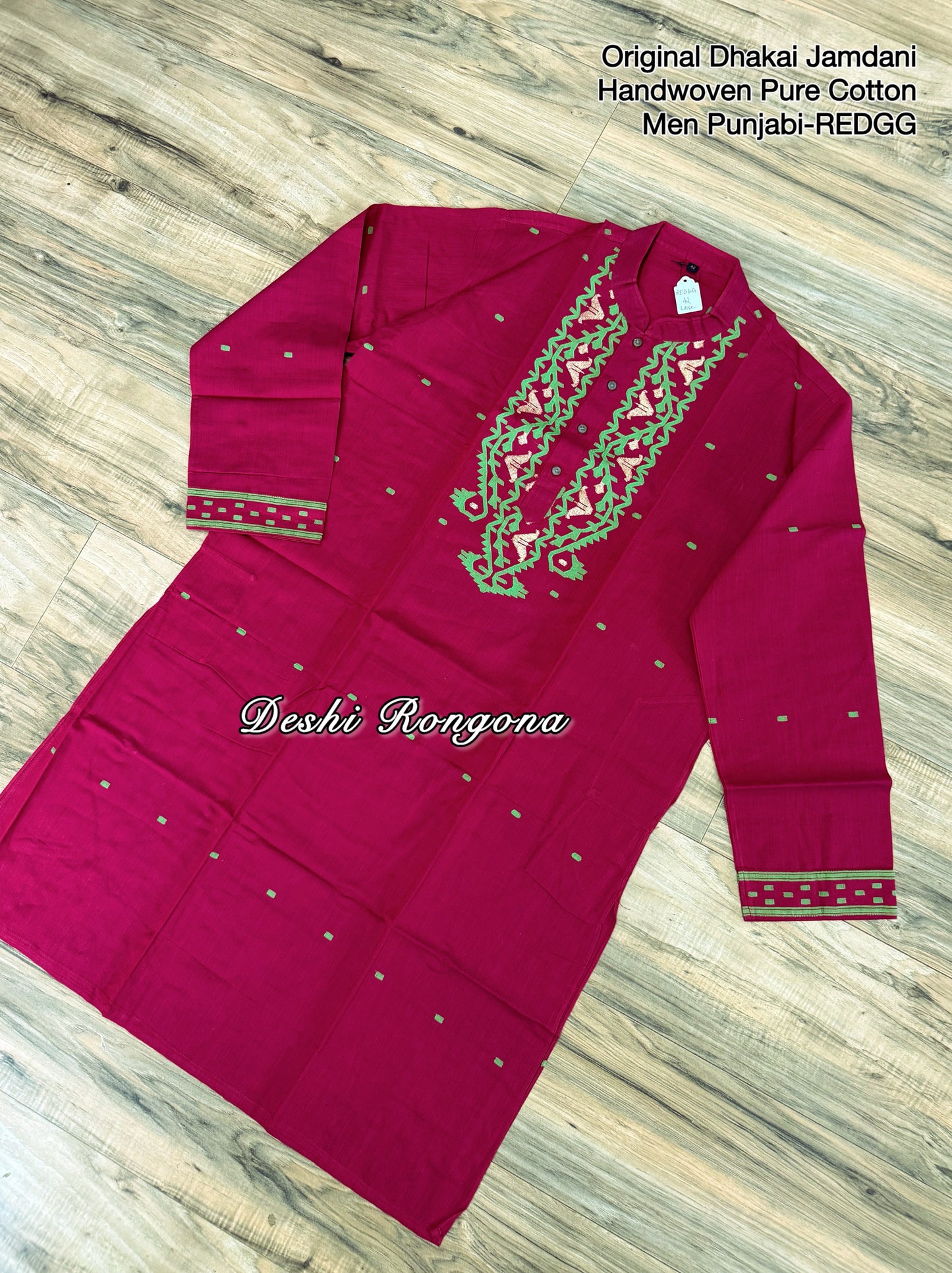 Original Dhakai Jamdani Punjabi – Handwoven Pure Cotton, RED