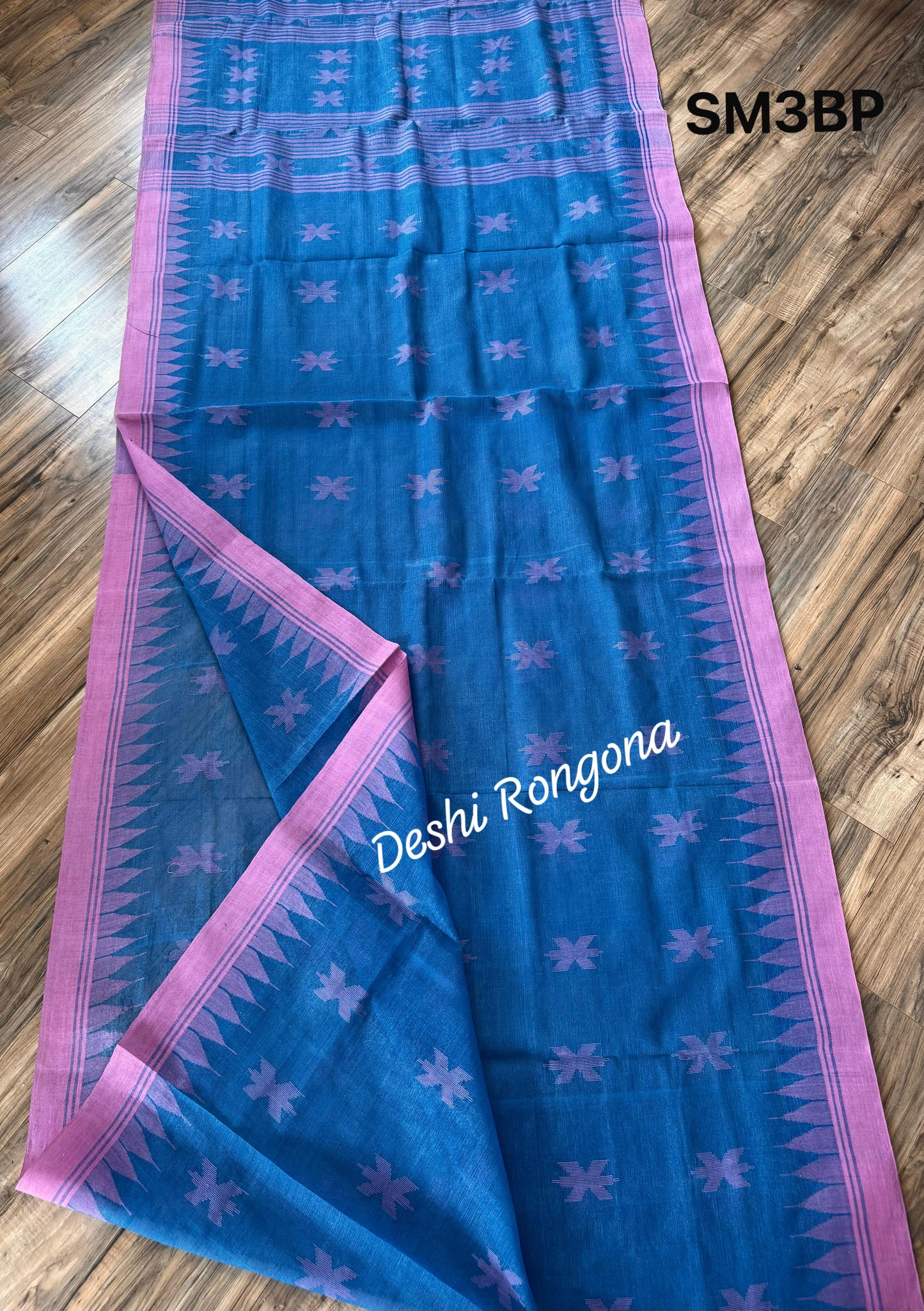 Sylheti Monipuri Handwoven Cotton Saree - Blue