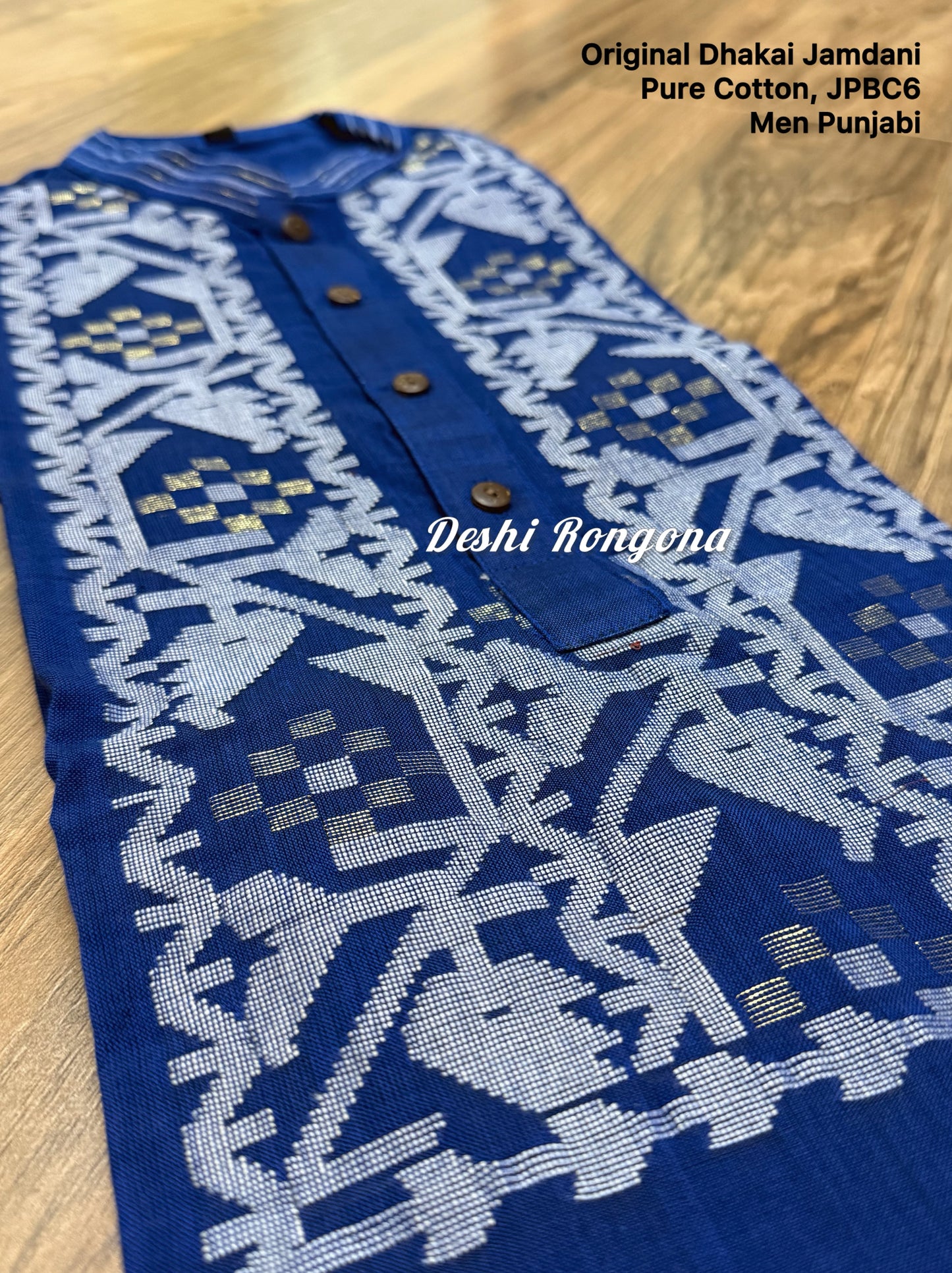 Original Dhakai Jamdani Punjabi – Handwoven Pure Cotton, Deep Blue