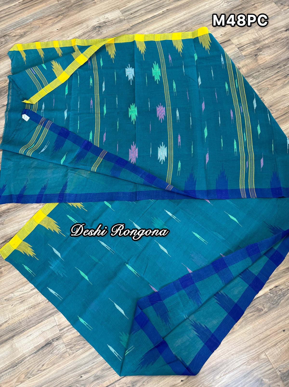 Sea Green Monipuri Saree with Dual Temple Border