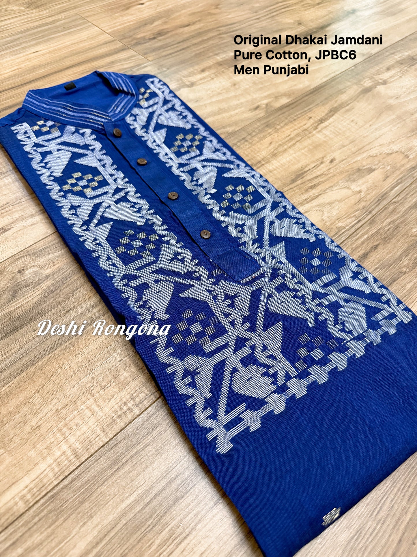 Original Dhakai Jamdani Punjabi – Handwoven Pure Cotton, Deep Blue