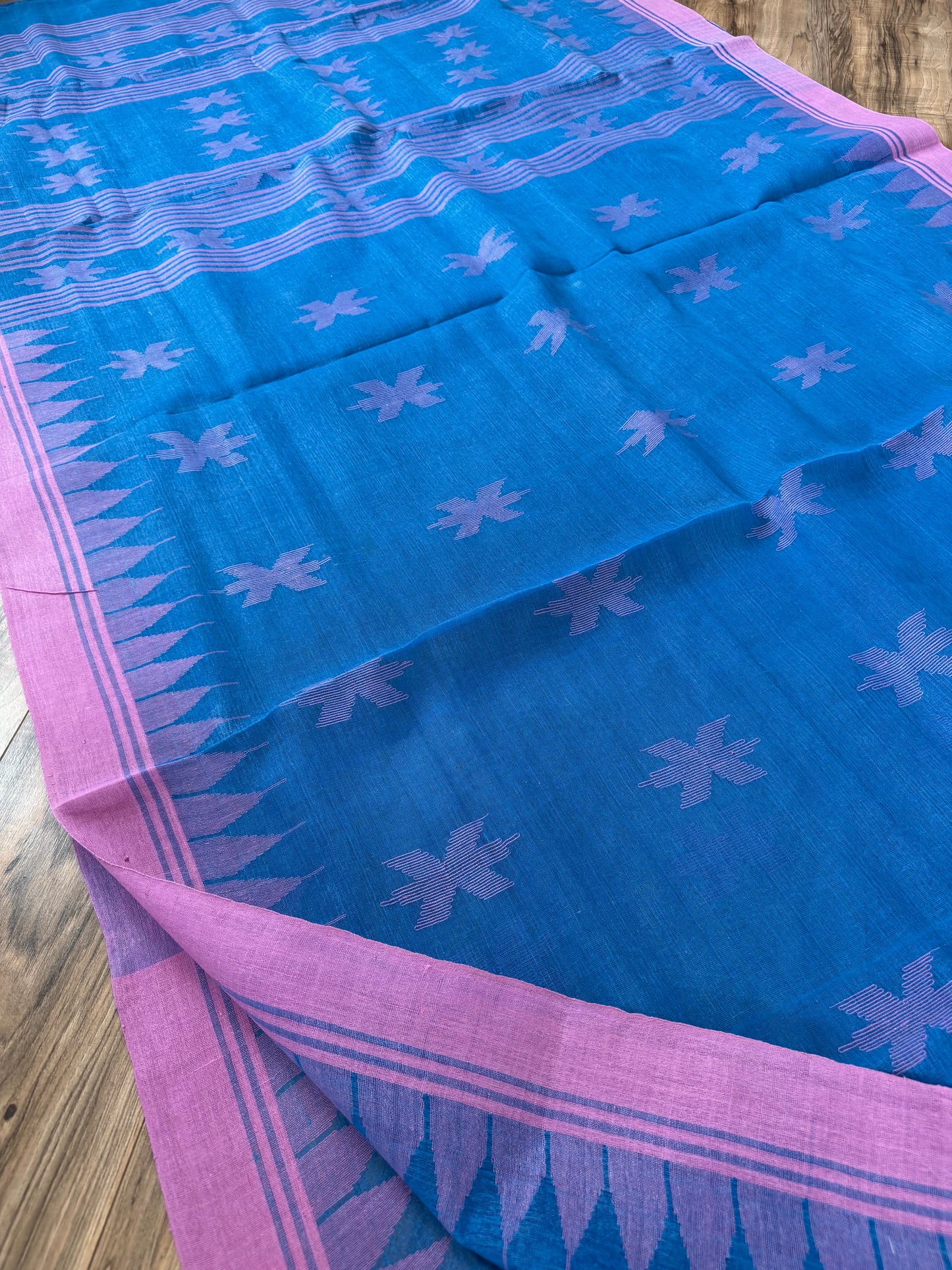 Sylheti Monipuri Handwoven Cotton Saree - Blue