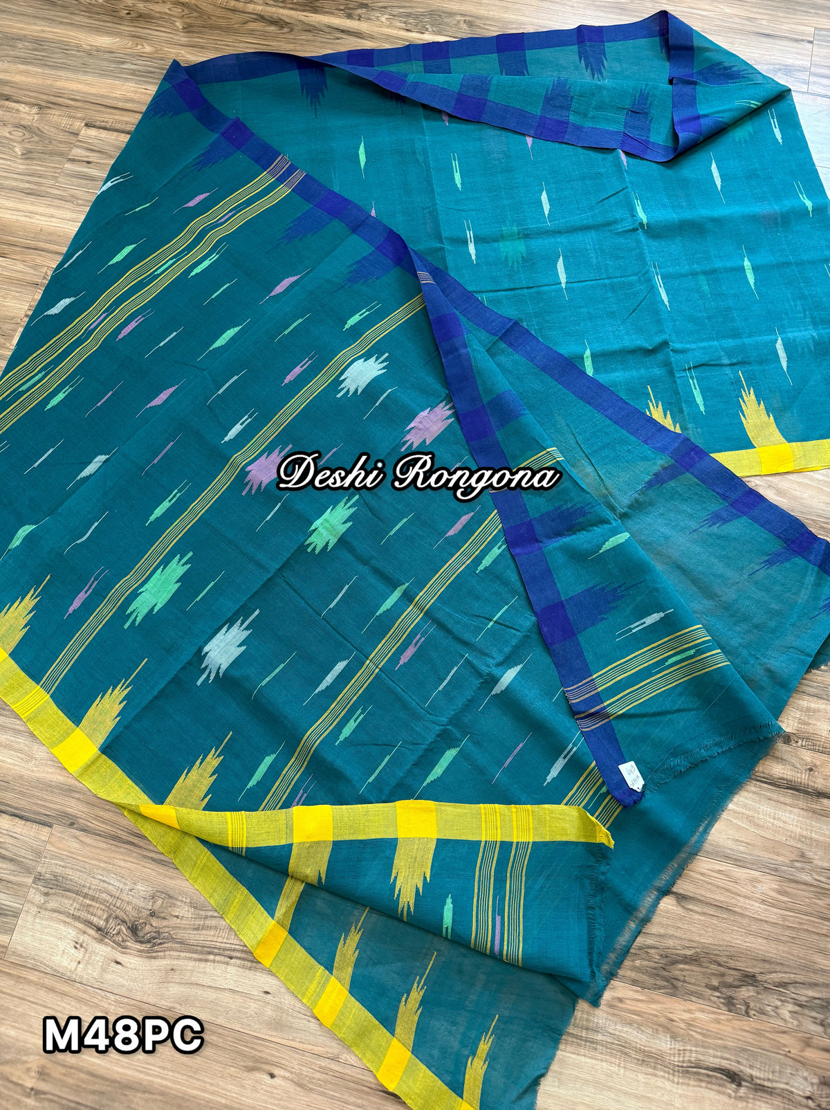 Sea Green Monipuri Saree with Dual Temple Border