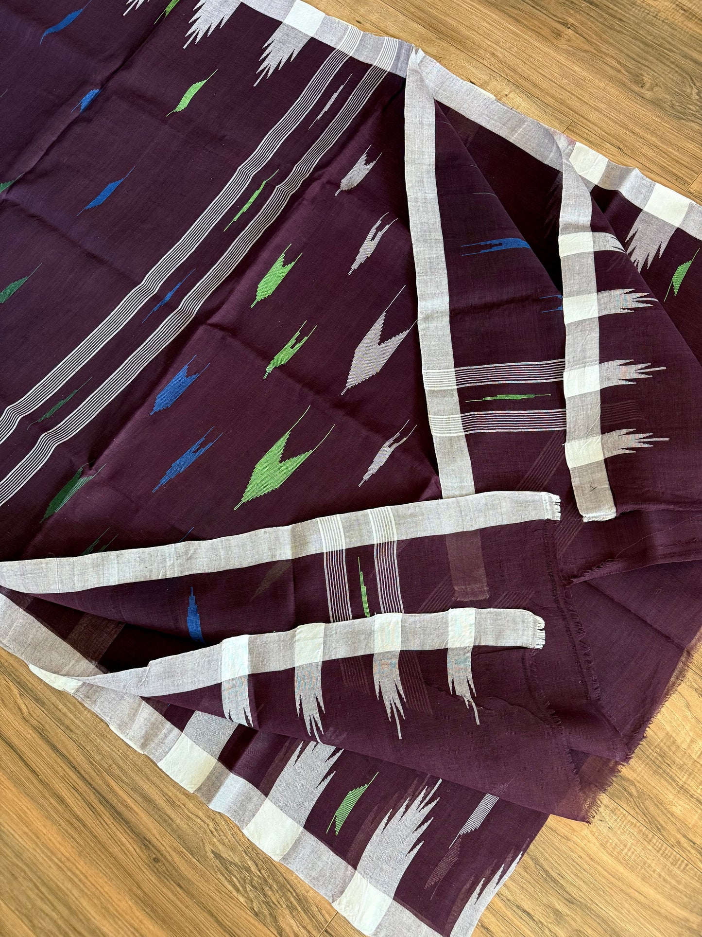 Sylheti Monipuri Handwoven Saree – Coffee with White Border