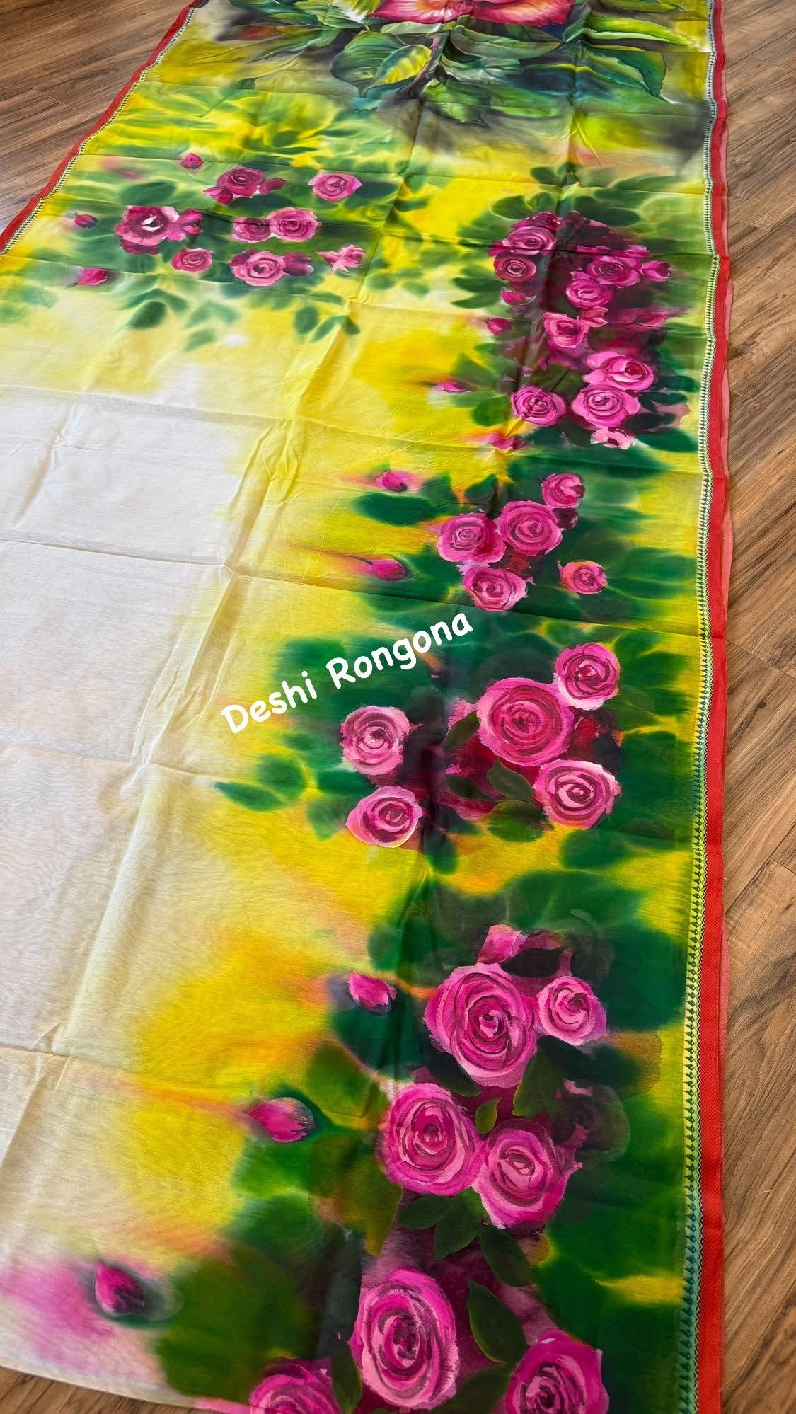 Rose Bloom Handpainted Saree on Tangail Halfsilk