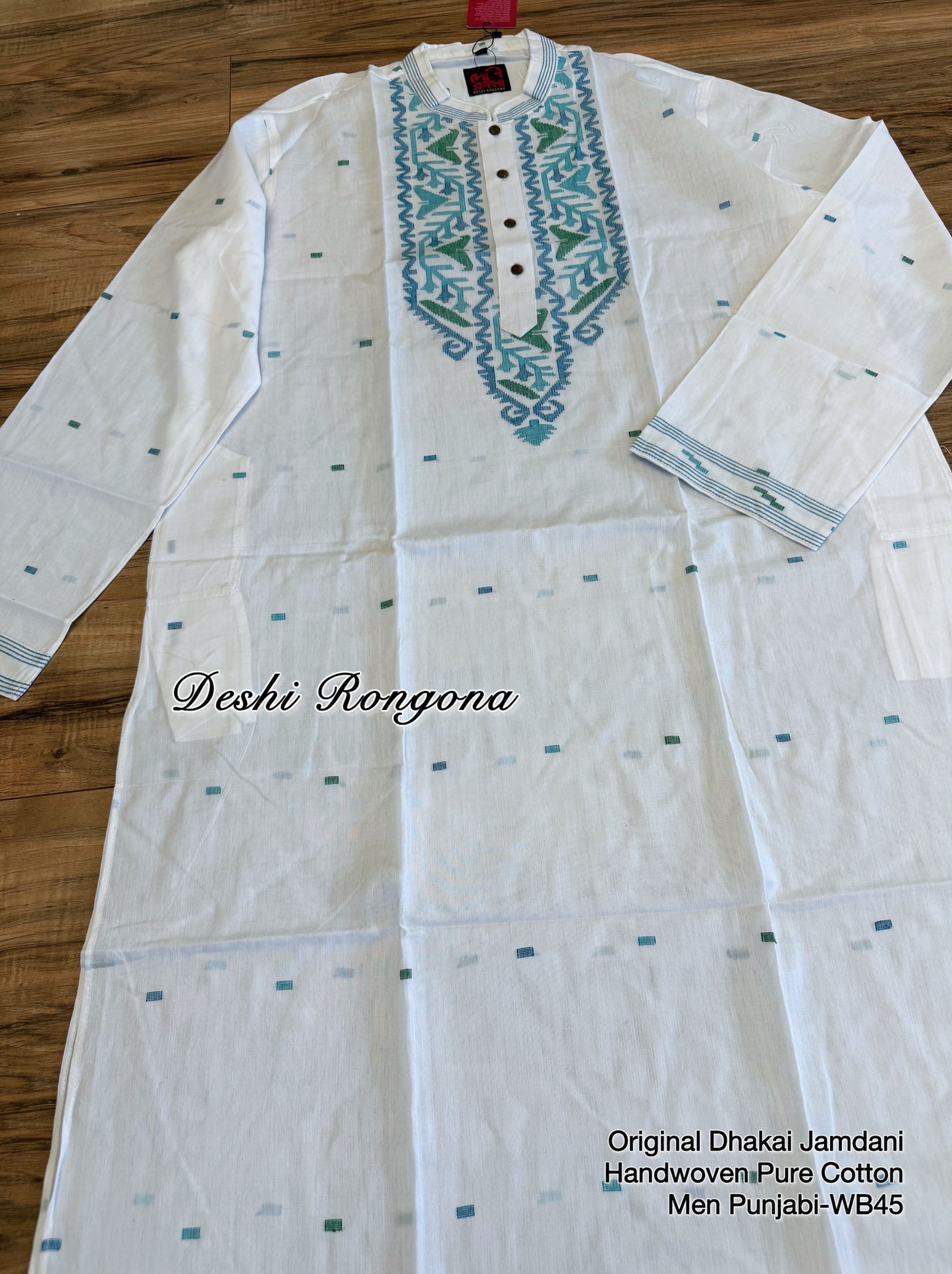 Original Dhakai Jamdani Men Punjabi, Pure Cotton, White