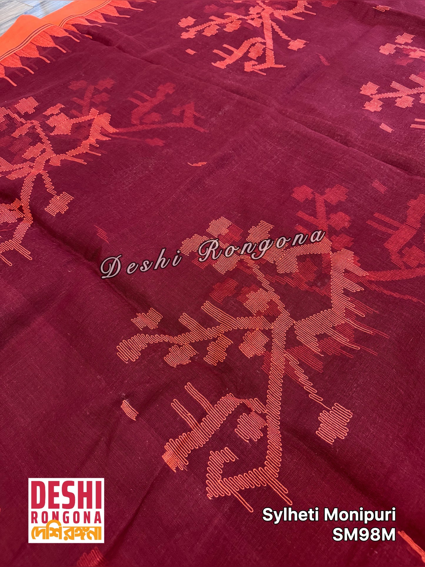 Monipuri Cotton saree, Maroon and Orange