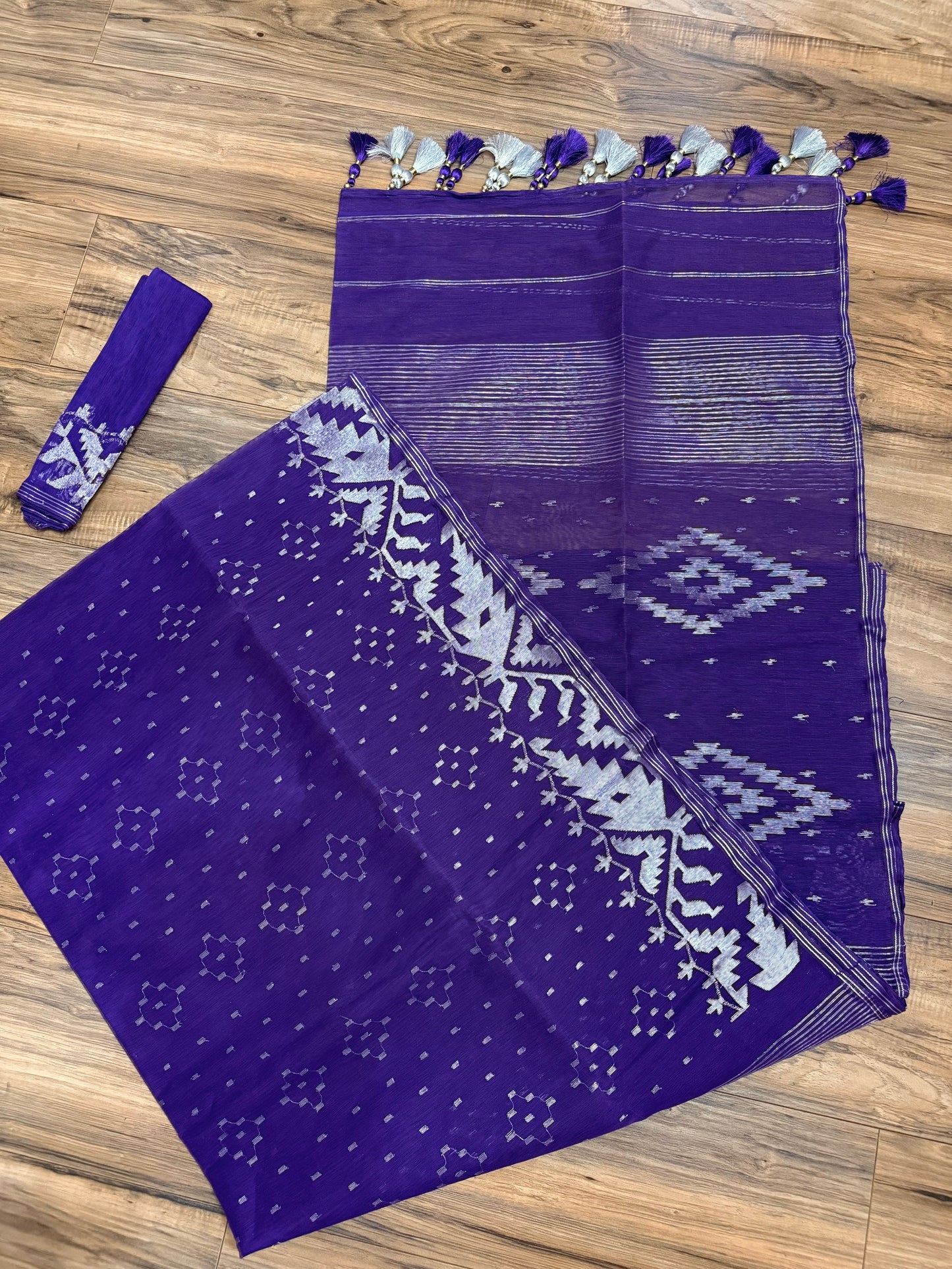 Purple Original Dhakai Jamdani Saree - Handloom Classic
