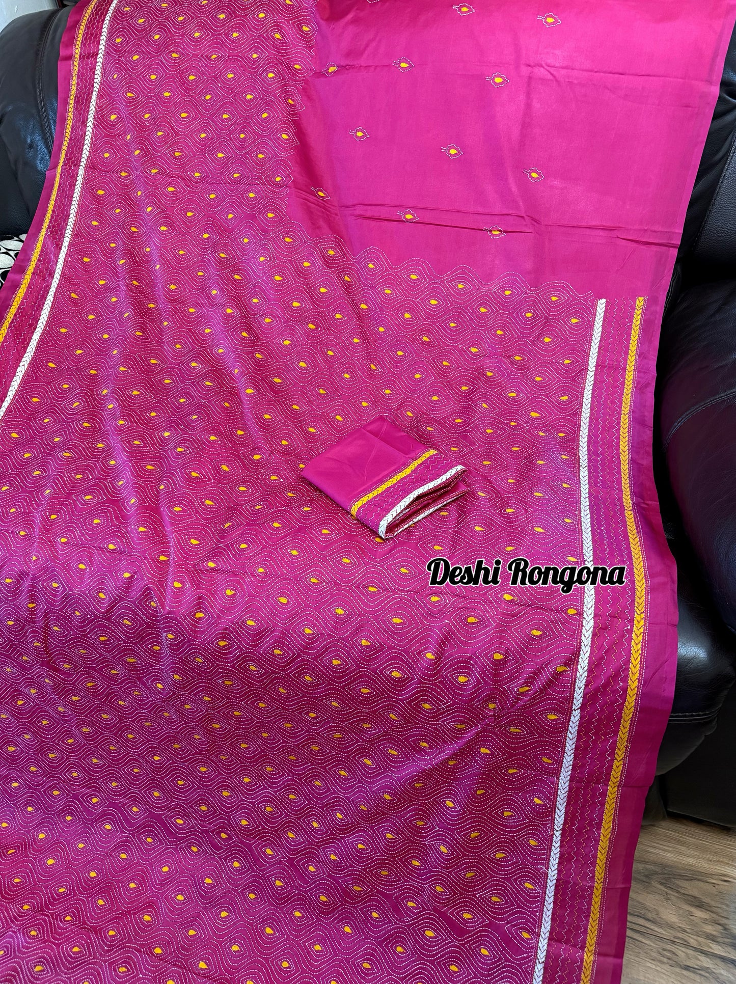 Magenta Bangalore Silk Kantha Saree