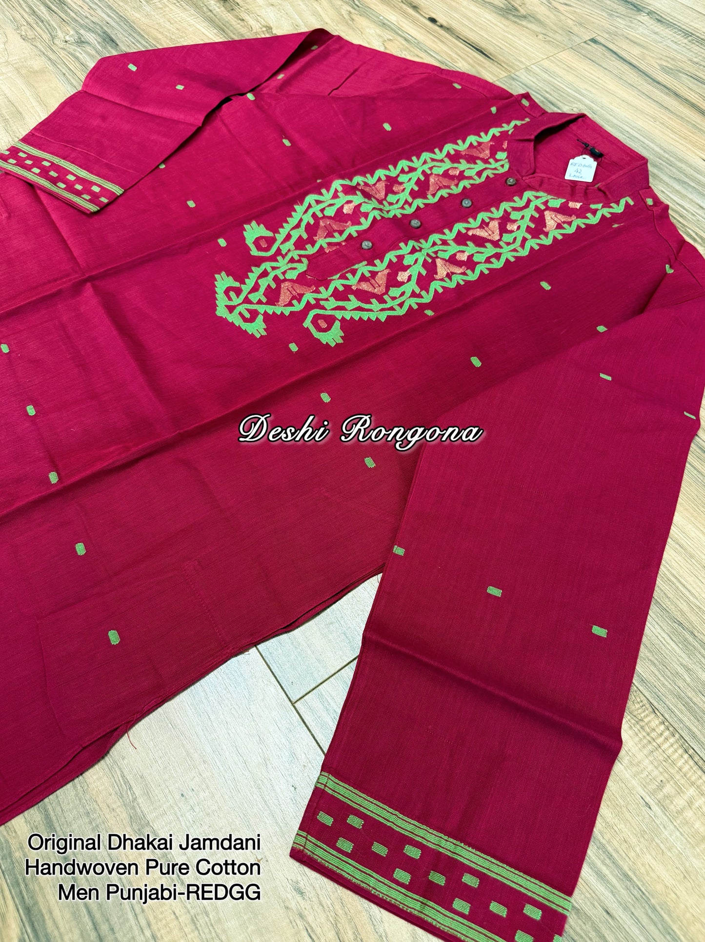 Original Dhakai Jamdani Punjabi – Handwoven Pure Cotton, RED