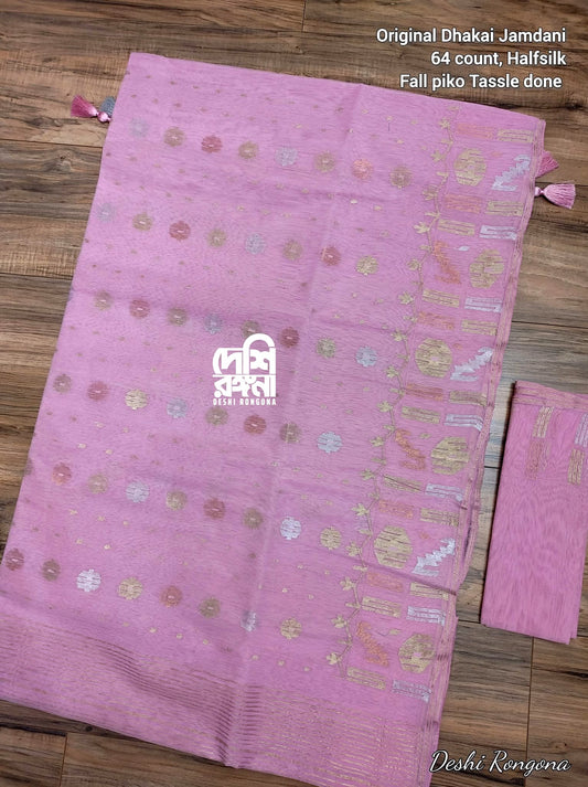 Original Dhakai Jamdani Saree -Baby Pink