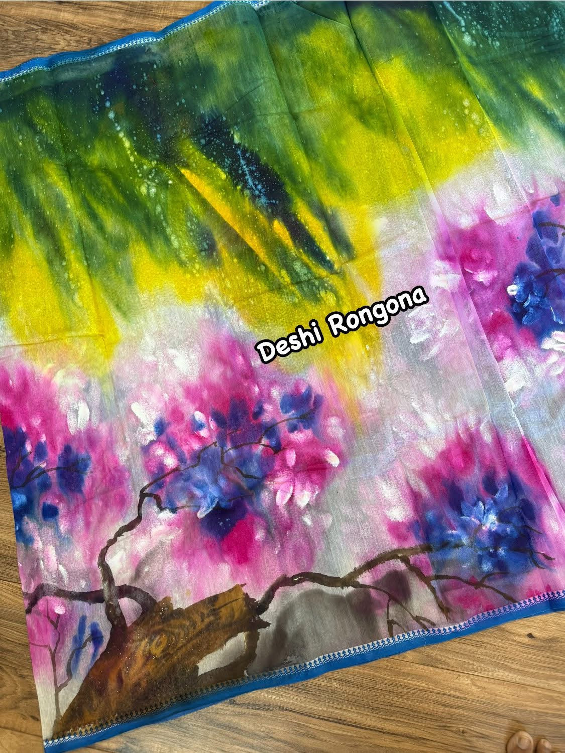 Abstract Watercolor – Handpainted Half Silk Saree