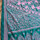 Sea green Bangalore Silk Kantha Saree with pink work