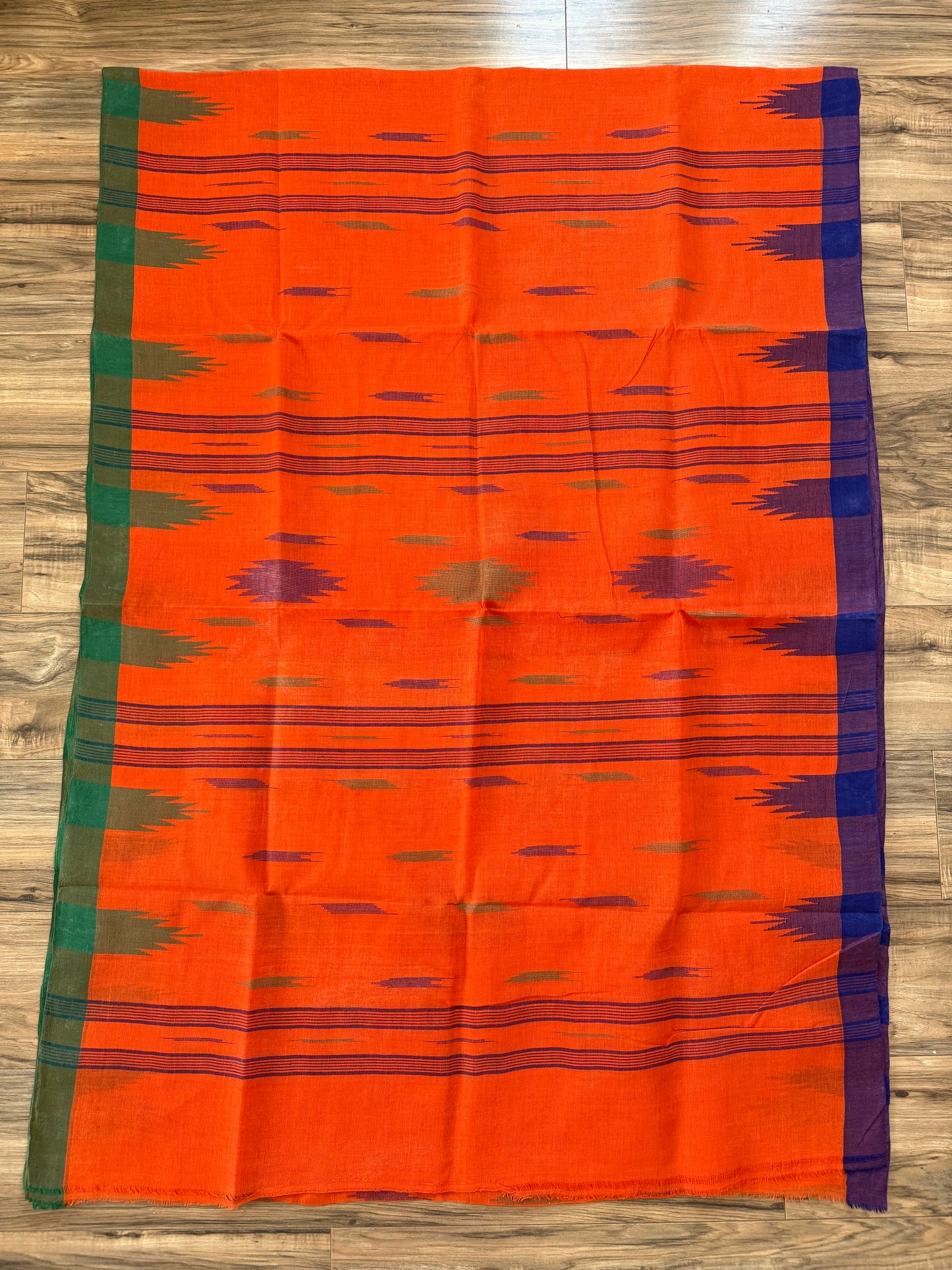 Sylheti Monipuri Handwoven Cotton Saree– Orange