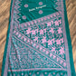Sea green Bangalore Silk Kantha Saree with pink work