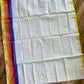 Tangail Halfsilk Khesh Saree, White -pink border