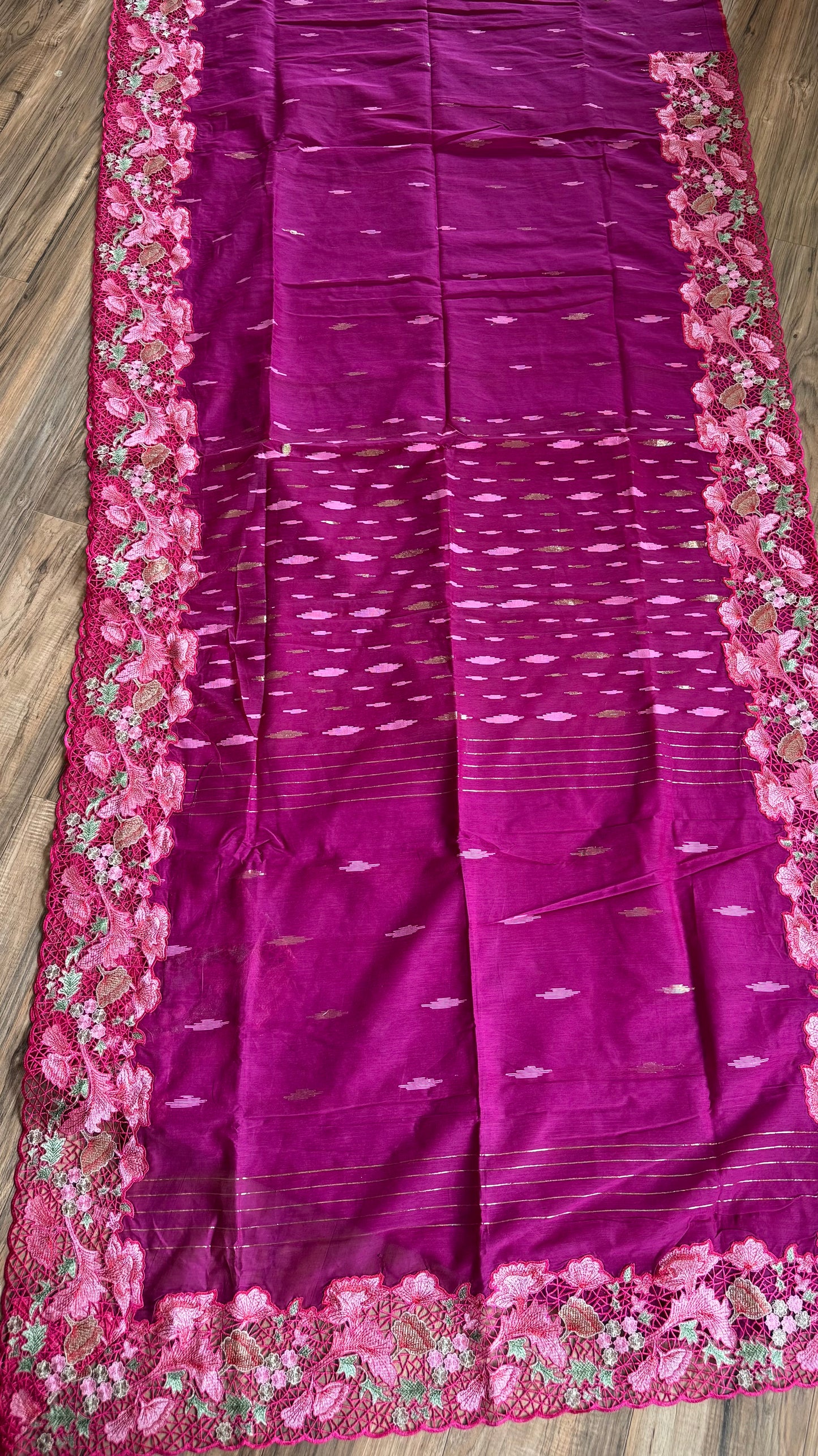 Cutwork Dhakai Jamdani – Hand Embroidered - Jam Magenta