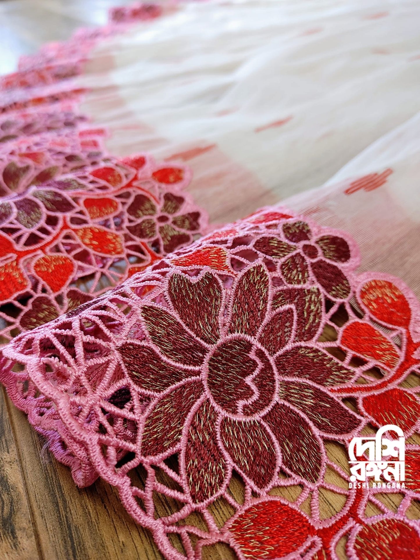 White-Red Cutwork Dhakai Jamdani – Designer Collection