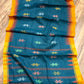 Sylheti Monipuri Handwoven Sea Green Saree with Orange