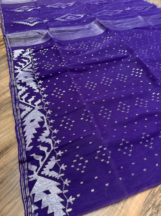 Purple Original Dhakai Jamdani Saree - Handloom Classic