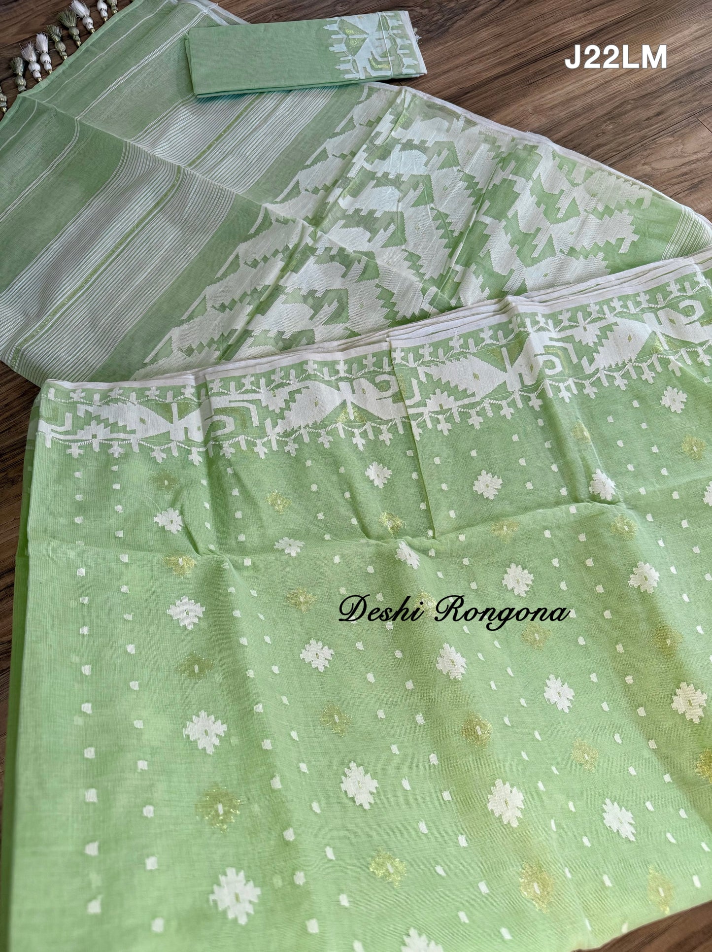 Original Dhakai Jamdani Saree, Handloom Classic -Mint Green