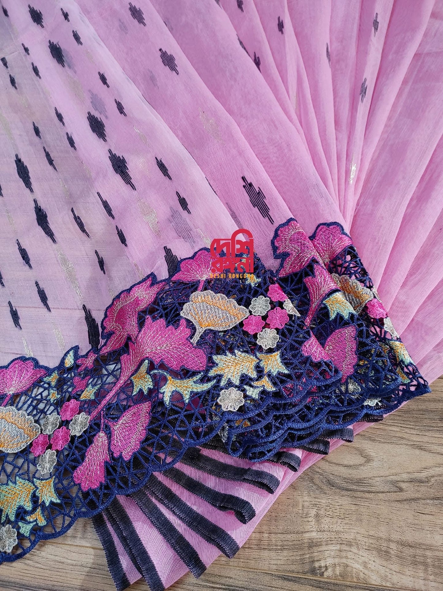 Pink Cutwork Jamdani Dhakai – Hand Embroidered
