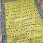 Elegant Dhakai Jamdani Saree, Classic Lemon Olive