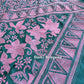 Sea green Bangalore Silk Kantha Saree with pink work