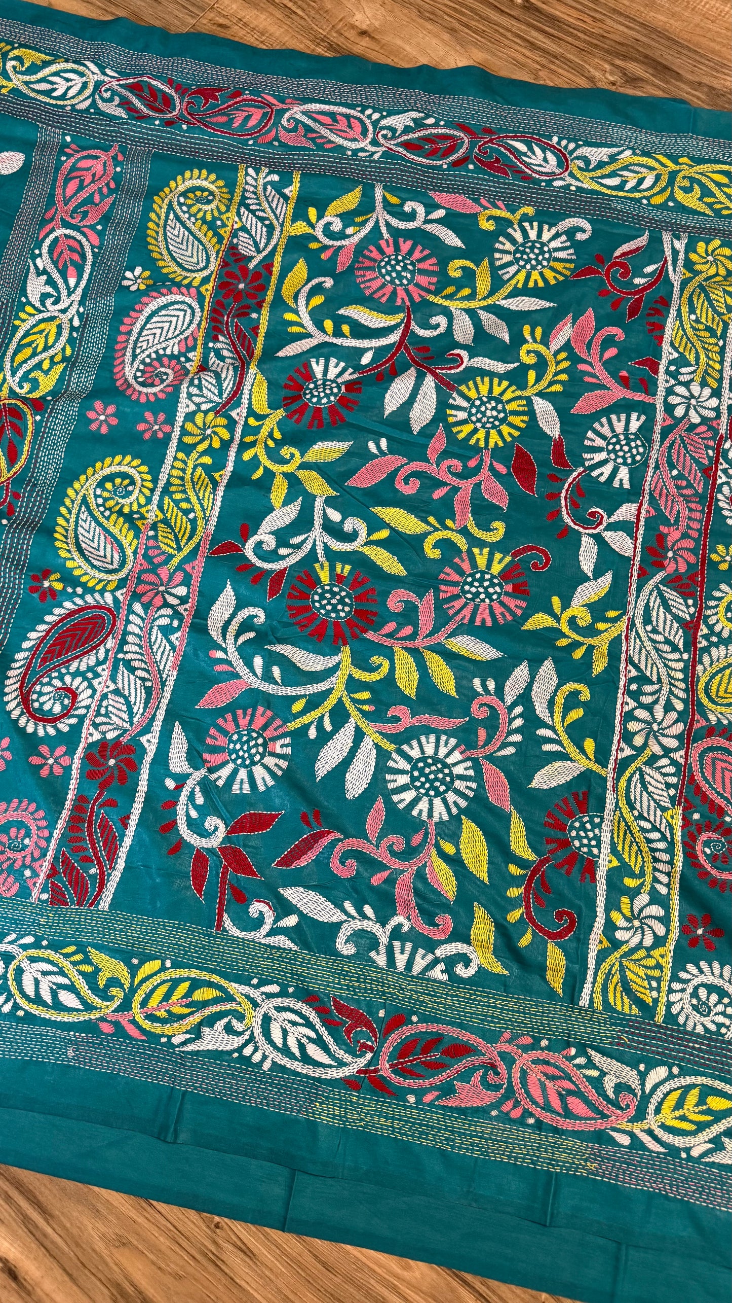 Sea green Bangalore Silk Kantha Saree