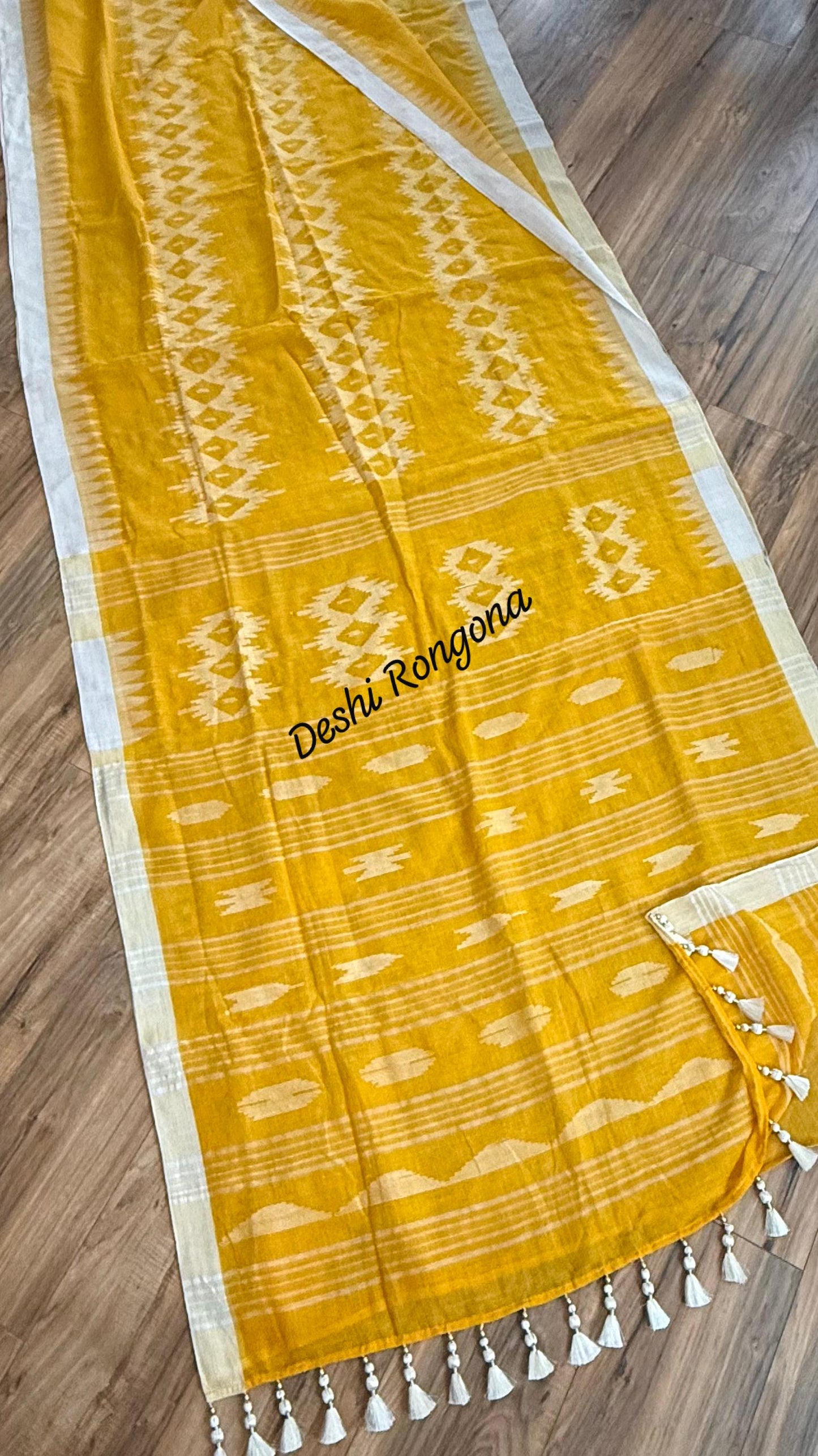 Sylheti Monipuri Handwoven Cotton Saree – Yellow