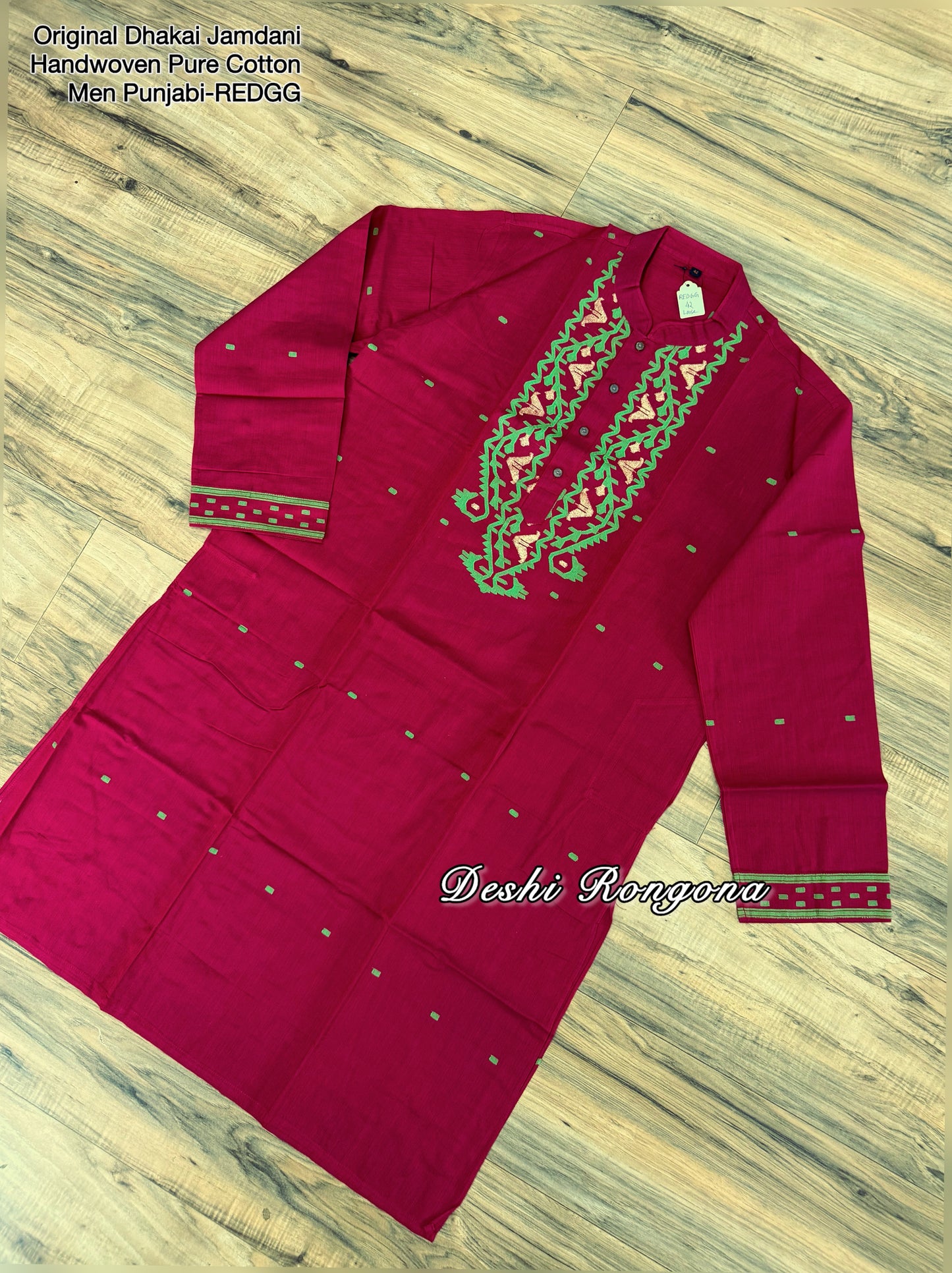 Original Dhakai Jamdani Punjabi – Handwoven Pure Cotton, RED