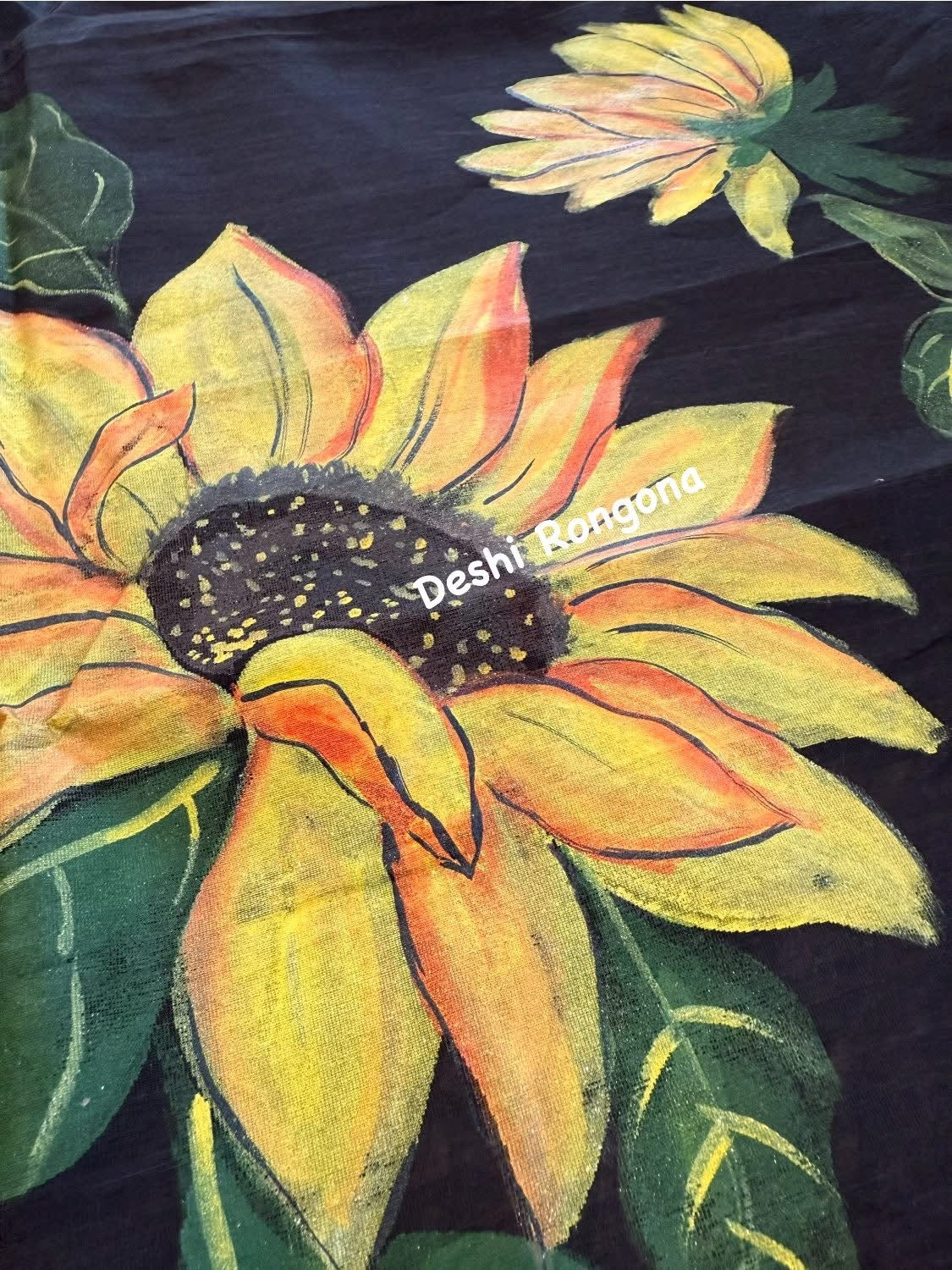 Handpainted Saree, Halfsilk Black Handloom Cotton Saree, Feel Special with this Exclusive and Rare Price of Art