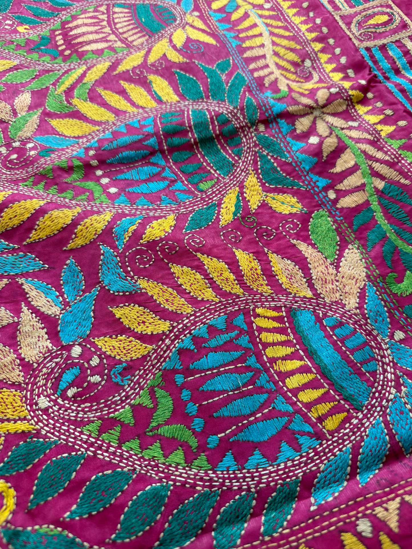 Magenta Pink Bangalore Silk Kantha Saree
